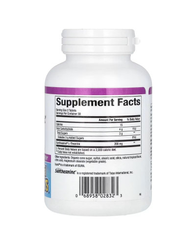 L-теанін, 200 мг, Stress-Relax, Suntheanine, L-Theanine, Natural Factors, 60 жувальних таблеток