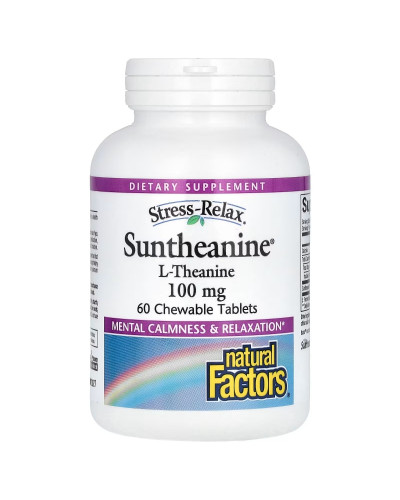 L-теанін, 200 мг, Stress-Relax, Suntheanine, L-Theanine, Natural Factors, 60 жувальних таблеток