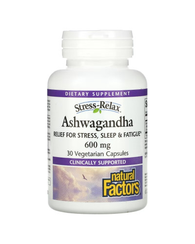 Ашваганда, 600 мг, Ashwagandha, Natural Factors, 30 вегетарианских капсул