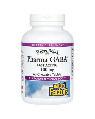 GABA (Гама-Аміномасляна Кислота), 100 мг, Stress Relax, Pharma GABA, Natural Factors, 60 жувальних таблеток