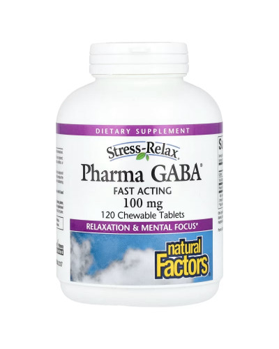 GABA (Гама-Аміномасляна Кислота), 100 мг, Stress Relax, Pharma GABA, Natural Factors, 120 жувальних таблеток