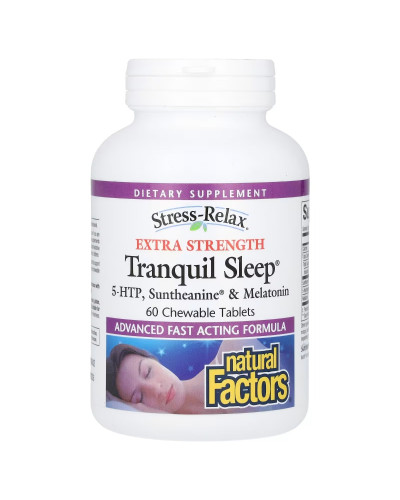 Спокійний сон, Stress-Relax, Tranquil Sleep, Extra Strength, Natural Factors, 60 жувальних таблеток