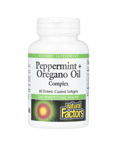 Масло перечной мяты, орегано и тмина, Peppermint+Oregano Oil Complex, Natural Factors, 60 гелевых капсул