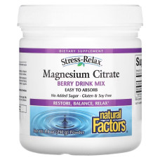 Магний цитрат в порошке, вкус ягод, Stress-Relax, Magnesium Citrate, Natural Factors, 250 гр