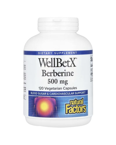 Берберин, 500 мг, WellBetX, Berberine, Natural Factors, 120 вегетарианских капсул