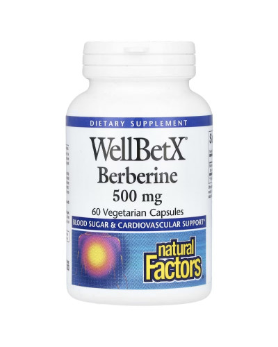 Берберин, 500 мг, WellBetX, Berberine, Natural Factors, 60 вегетарианских капсул