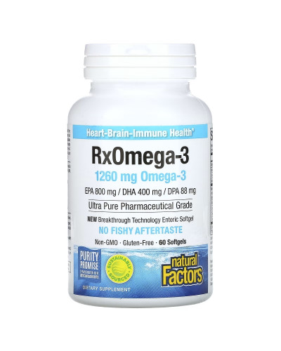 Омега-3, 1260 мг, RxOmega-3, Natural Factors, 60 гелевих капсул