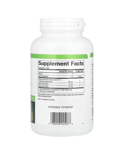 Сладкая (Лакрица), деглицирризиновый экстракт корня, DGL, Deglycyrrhizinated Licorice Root Extract, Natural Factors, 180 жевательных таблеток