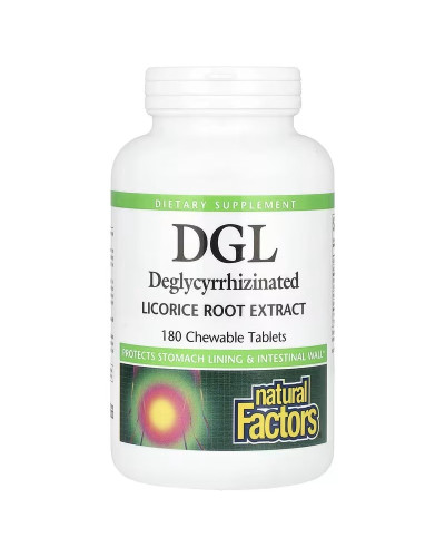 Сладкая (Лакрица), деглицирризиновый экстракт корня, DGL, Deglycyrrhizinated Licorice Root Extract, Natural Factors, 180 жевательных таблеток
