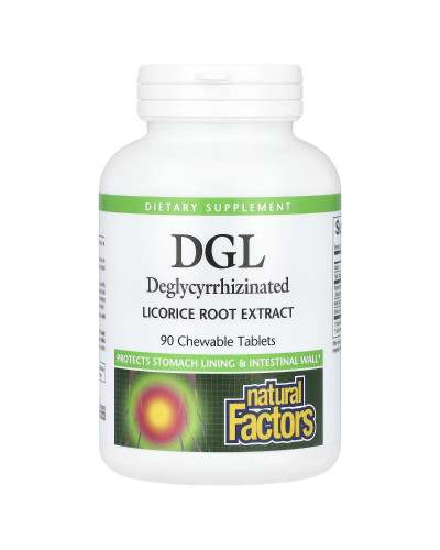 Экстракт корня солодки деглицирризинированный, Лакрица, DGL, Deglycyrrhizinated Licorice Root Extract, Natural Factors, 90 жевательных таблеток
