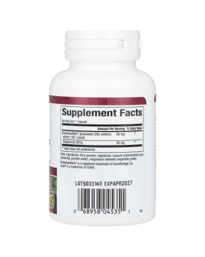 Екстракт виноградних кісточок, 100 мг, GrapeSeedRich, Grape Seed Extract, Natural Factors, 60 вегетаріанських капсул