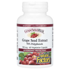 Экстракт виноградных косточек, 100 мг, GrapeSeedRich, Grape Seed Extract, Natural Factors, 60 вегетарианских капсул