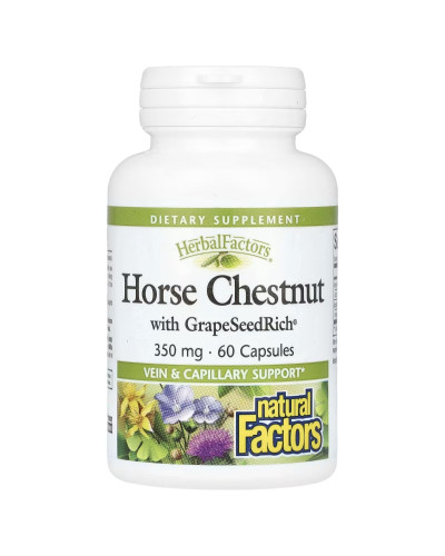 Конский каштан с виноградными косточками, 350 мг, HerbalFactors, Horse Chestnut with GrapeSeedRich, Natural Factors, 60 капсул