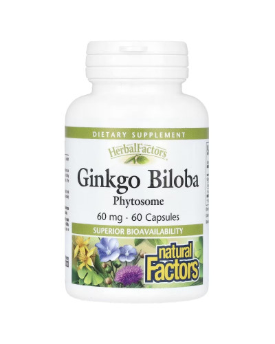 Гинкго Билоба, фитосомы, 60 мг, Ginkgo Biloba, Phytosome, Natural Factors, 60 капсул