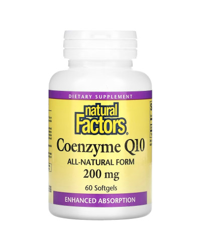 Коензим Q10, 200 мг, Coenzyme Q10, Natural Factors, 60 гелевих капсул