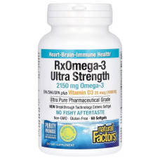 Омега-3 ультра и витамин D3, 2150 мг, RxOmega-3 Ultra Strength  with Vitamin D3, Natural Factors, 60 гелевых капсул