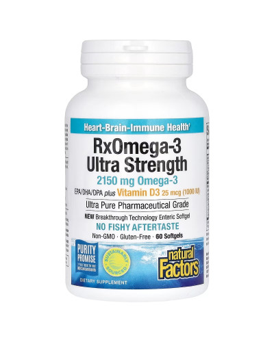 Омега-3 ультра та вітамін D3, 2150 мг, RxOmega-3 Ultra Strength with Vitamin D3, Natural Factors, 60 гелевих капсул
