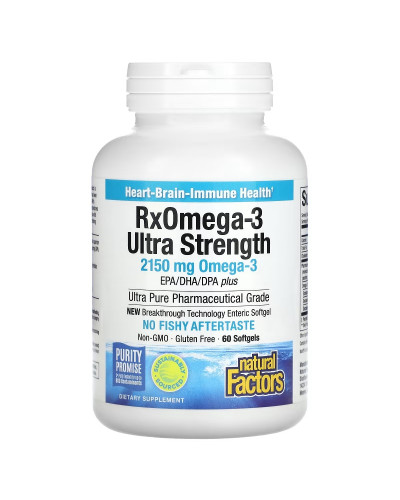 Омега-3 ультра, 2150 мг, RxOmega-3 Ultra Strength, Natural Factors, 60 гелевих капсул