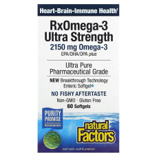 Омега-3 ультра, 2150 мг, RxOmega-3 Ultra Strength, Natural Factors, 60 гелевых капсул
