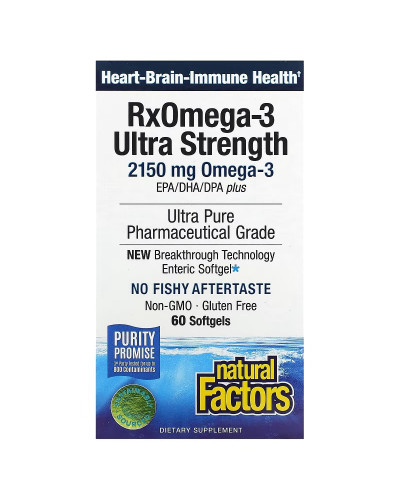 Омега-3 ультра, 2150 мг, RxOmega-3 Ultra Strength, Natural Factors, 60 гелевих капсул