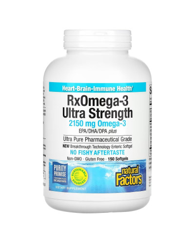 Омега-3 ультра, 2150 мг, RxOmega-3 Ultra Strength, Natural Factors, 150 гелевих капсул Омега-3 ультра, 2150 мг, RxOmega-3 Ultra Strength, Natural Factors, 150 гелевих капсул