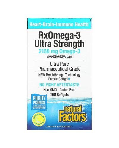 Омега-3 ультра, 2150 мг, RxOmega-3 Ultra Strength, Natural Factors, 150 гелевих капсул