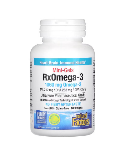 Омега-3, 1060 мг, RxOmega-3 Mini-Gels, Natural Factors, 60 міні капсул