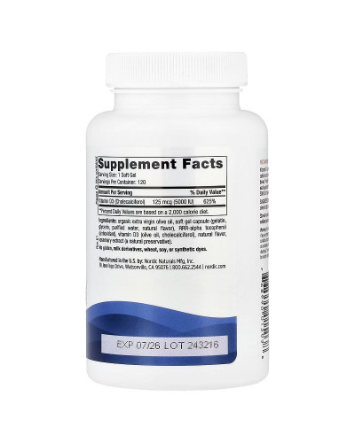 Вітамін D3, 125 мкг (5000 МО), смак апельсину, Vitamin D3, Nordic Naturals, 120 міні капсул