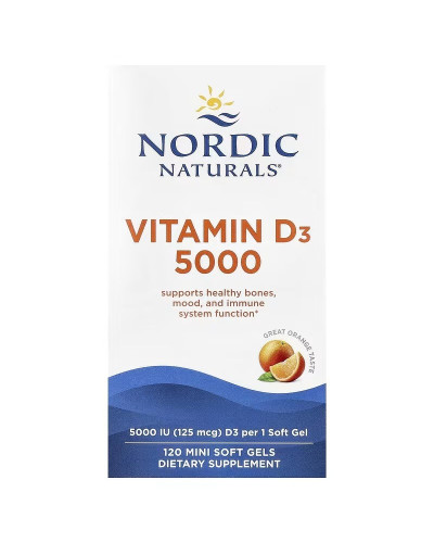 Вітамін D3, 125 мкг (5000 МО), смак апельсину, Vitamin D3, Nordic Naturals, 120 міні капсул
