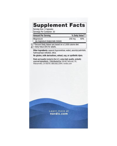 Магний глицинат, 250 мг в порцию, Magnesium Glycinate, Nordic Naturals, 90 капсул