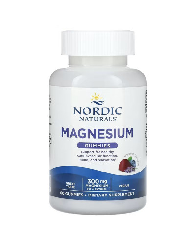 Магний, 300 мг на порцию, вкус черники и лаванды, Magnesium, Nordic Naturals, 60 жевательных конфет
