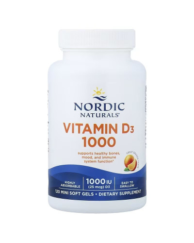 Вітамін D3, 25 мкг (1000 МО), смак апельсину, Vitamin D3, Nordic Naturals, 120 міні капсул
