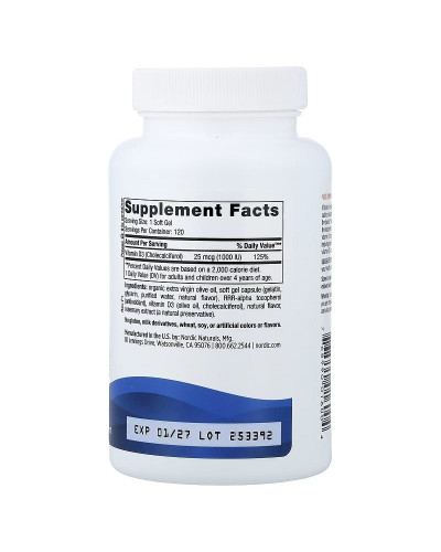 Вітамін D3, 25 мкг (1000 МО), смак апельсину, Vitamin D3, Nordic Naturals, 120 міні капсул