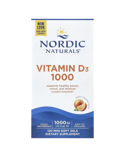 Вітамін D3, 25 мкг (1000 МО), смак апельсину, Vitamin D3, Nordic Naturals, 120 міні капсул