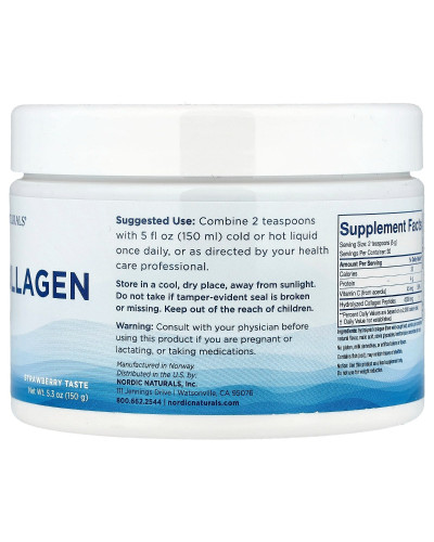 Морской коллаген с витамином C, вкус клубники, Nordic Beauty, Marine Collagen with Vitamin C, Nordic Naturals, 150 г