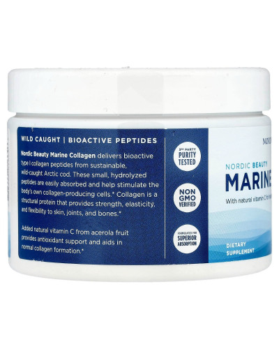 Морской коллаген с витамином C, вкус клубники, Nordic Beauty, Marine Collagen with Vitamin C, Nordic Naturals, 150 г
