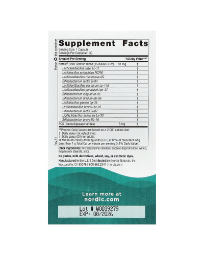 Пробиотики, 15 млрд КОЕ, Nordic Flora Probiotic, Comfort, Nordic Naturals, 30 капсул