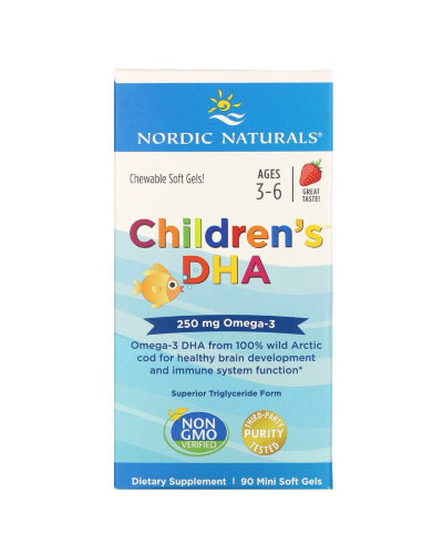 Риб'ячий жир (ДГК) для Дітей, (3-6 років), 250 мг, Смак Полуниці, Children's DHA, Nordic Naturals, 90 міні капсул
