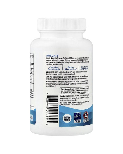 Омега-3, 690 мг на порцію, смак лимона, Omega-3, Nordic Naturals, 60 гелевих капсул Омега-3, 690 мг на порцію, смак лимона, Omega-3, Nordic Naturals, 60 гелевих капсул