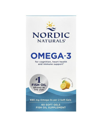 Омега-3, 690 мг на порцію, смак лимона, Omega-3, Nordic Naturals, 60 гелевих капсул