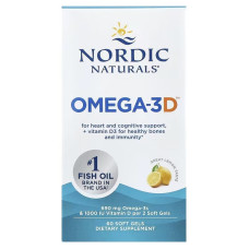 Омега-3 и витамин D3, 690 мг и 25 мкг (1000 МЕ), вкус лимона, Omega-3D, Nordic Naturals, 60 гелевых капсул