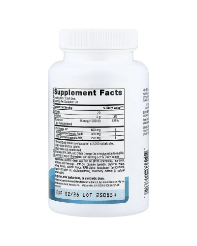Омега-3 та вітамін D3, 690 мг та 25 мкг (1000 МО), смак лимона, Omega-3D, Nordic Naturals, 60 гелевих капсул