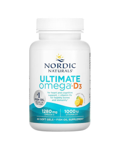 Омега-3 та вітамін D3, 1280 мг та 25 мкг (1000 МО), смак лимона, Ultimate Omega-3D, Nordic Naturals, 60 гелевих капсул