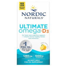 Омега-3 и витамин D3, 1280 мг и 25 мкг (1000 МЕ), вкус лимона, Ultimate Omega-3D, Nordic Naturals, 60 гелевых капсул