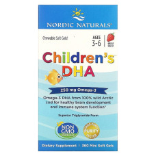 Рыбий жир (ДГК) для Детей, (3-6 лет), 250 мг, Вкус Клубники, Children's DHA, Nordic Naturals, 360 мини капсул