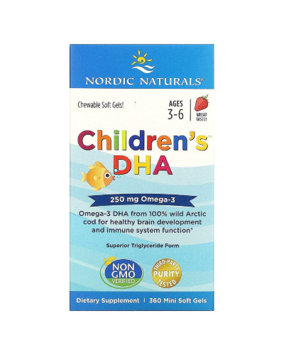 Риб'ячий жир (ДГК) Для Дітей, (3-6 років), 250 мг, Смак Полуниці, Children's DHA, Nordic Naturals, 360 міні капсул