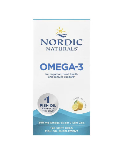 Омега-3, 690 мг на порцію, смак лимона, Omega-3, Nordic Naturals, 120 гелевих капсул