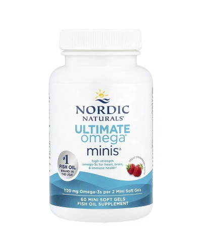Риб'ячий Жир, Омега-3, 1120 мг на порцію, смак полуниці, Ultimate Omega Minis, Nordic Naturals, 60 міні капсул