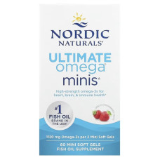 Рыбий жир, Омега-3, 1120 мг на порцию, вкус клубники, Ultimate Omega Minis, Nordic Naturals, 60 мини капсул