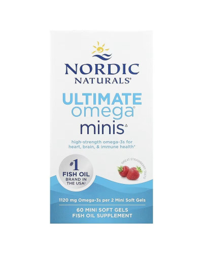 Риб'ячий Жир, Омега-3, 1120 мг на порцію, смак полуниці, Ultimate Omega Minis, Nordic Naturals, 60 міні капсул